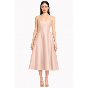 Alfred Sung Spaghetti Strap Full Skirt Satin MIDI Dress Beige Size 18